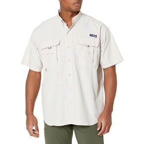 Columbia Men's Super Bahama Short Sleeve Shirt, Light Coral Spectrum Plaid, X-Small in Saudi Arabia