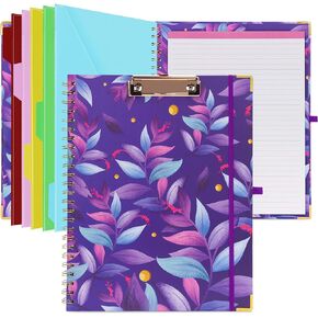 3 Ring Binder with Storage Clipboard The Folio, 2 Pockets Purple 3 Ring Binder (11" x 8.7") Folders with Tab Dividers for Women School Office Supplies Portfolio (Without Word)