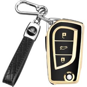 3 Button Flip Key Fob Cover for Toyota, Soft TPU Car Key Shell Case for Camry Corolla Highlander Rav4, Black