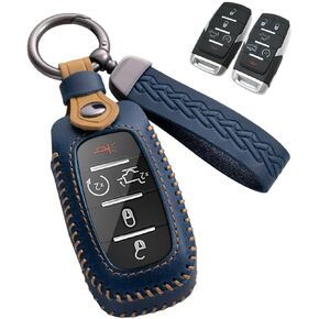for Dodge Ram Key Fob Cover Leather Car Key Case Protector keychain Smart Key Fob Holder Compatible for 2019-2024 Dodge Ram 1500 2500 3500 4500 5500 (Blue)