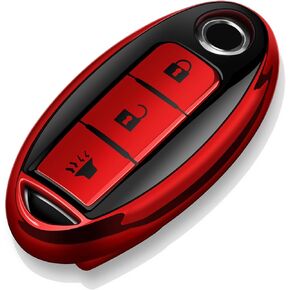 Tukellen Compatible with Nissan Key Fob Cover Soft TPU Key Case for Infiniti X-Trail Rogue Altima Quest Pathfinder Sentra Patrol CIMA Fuga Armada Teana Murano 5 Buttons Key Shell-Red
