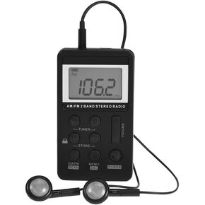 Pocket AM FM 2 Band Radio, Mini DSP Digital Tuning Receiver with Earphone and Rechargeable Battery for Walk World Universal FM 64-108MHz AM522-1620KHz