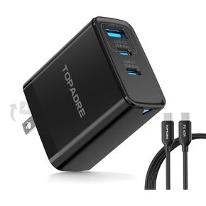 كتلة شاحن USB C بقدرة 65 وات، شاحن حائط 3 منافذ GaN قابل للطي من النوع C، شحن سريع لأجهزة MacBook Pro/Air، iPad Pro/Air، iPhone 15/15 Pro/15 Pro Max، لهاتف Samsung Galaxy S24/S23، أبيض in Saudi Arabia