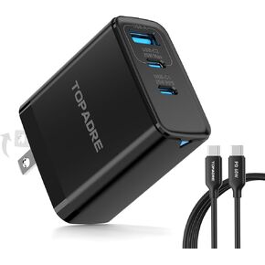 65W USB C Charger Block, 3 Ports GaN Wall Charger Foldable Compact Type C Charger Fast Charging for MacBook Pro/Air, iPad Pro/Air, iPhone 15/15 Pro/15 Pro Max, for Samsung Galaxy S24/S23, White