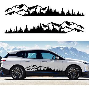 TOMALL 1 Pair 58.66'' Mountain Tree Forest Vinyl Stickers for Car Body Door Side Auto Forest Graphic Decals Decoration for SUV Truck Off-Road Vehicles Universal Stickers Accessories (B-Black-Small)