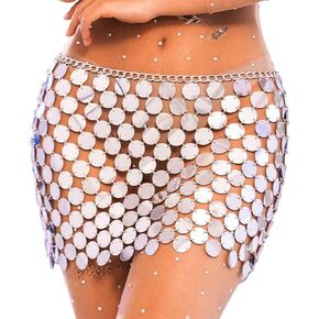 Sparkly Dot Sequin Mini Skirt Silver Disco Chainmail Skirt for Women