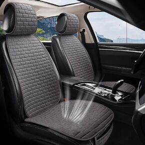 Linen Car Seat Covers, 2PCS Breathable Front Pair Seat Covers for Cars with Non-Slip Protector for All Seasons, Universal Front Seat Covers for Cars, SUVs, Trucks
