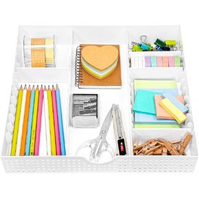 CAXXA 3 Slot Drawer Organizer with 4 Adjustable Dividers - Junk Drawer Storage for Makeup & Vanity, Office Desk Supplies and Accessories (BLACK, 1 PACK)