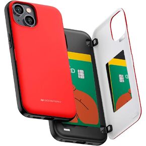 GOOSPERY Magnetic Door Bumper Compatible with iPhone 15 Case, Card Holder Wallet Easy Magnet Auto Closing Protective Dual Layer Sturdy Phone Back Cover - Black