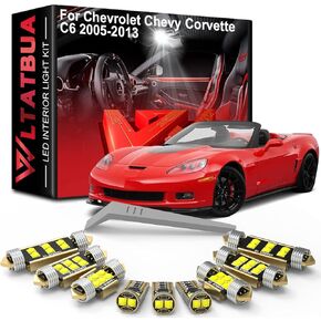 LED Interior Light Kit Package Replacement for Chevrolet Chevy Corvette C6 2005 2006 2007 2008 2009 2010 2011 2012 2013, Super Bright 6000K White License Plate Bulbs + Install Tool