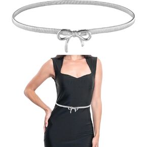 Gold Belts for Women, Elastic Skinny Waist Chain Adjustable stretchy Fashion Metal Stretch Waist Belt With Bow-Knot Waistband for Dresses, Jeans, Shirt