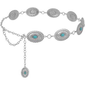 Chain Belt Concho Belts for Women, Silver Chain Belts for Women Western Waist Chain Belt for Dresses Jeans