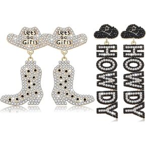 Western Cowgirl Earrings for Women Beaded Howdy Earrings Rhinestone Cowboy Boot Hat Earrings Rodeo Nashville Earrings Country Concert Outfits Western Jewelry Accessories