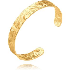 18K Gold Plated Flat Cuff Bangle Bracelet Simple Chunky Adjustable Open Bracelet Dainty Personalized Jewelry for Women