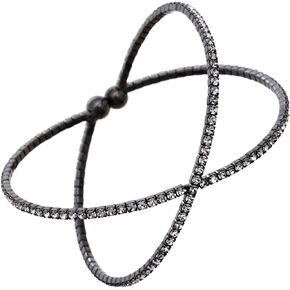 NTLX Crystal Bracelet for Women – Rhinestone Cuff Bracelet – Silver & Gold Plated - Flexible & Adjustable – X Shape Cross Geometric Negative Space - Bridal, Wedding, Prom, Party, Pageant, Evening, Casual, Bracelet - with Gift Box