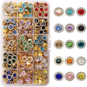375pcs Flower Silver Claw Sew On Rhinestones Trim Shiny Crysal Stones Beads Metal Base Fabric Sewing Rhinestones for Clothes Decoration (15 grids-375-S)