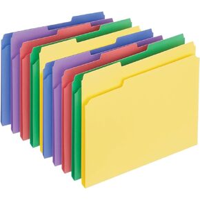 1InTheOffice Colored File folders Letter Size, 3-Tab File Folder, Assorted Colors, 24 Pack