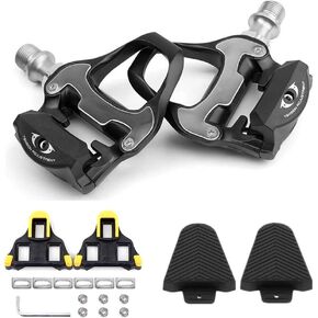 Bike Pedals Road Bike Pedals Ultralight Pedals Compatible with Shimano SPD-SL + Cleat Set + Cleat Covers, 3 in 1