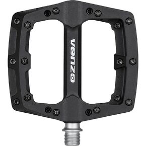 VENZO Flat Mountain BMX MTB Aluminum Bike Sealed Bearing Pedals - Large Bicycle Platform Pedals 9/16" with Anti-Skid Anti-Slip Nail