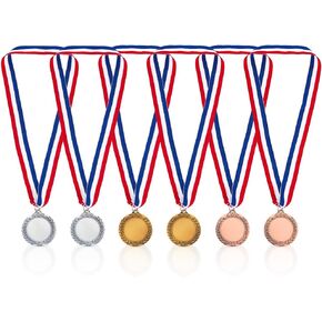 6 Pcs Blank Award Medal, 2 Sizes Alloy Make Your Own Medals with Polyester Neck Ribbon Winner Medals for Sports Competitions Celebration and Party Favors