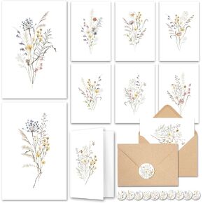 AUDREE 20 Pack Blank Cards and Envelopes 4x6 - Watercolor Wildflowers Blank Greeting Cards with Envelopes and Matching Sticker - Blank Note Cards and Envelopes for All Occasions