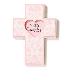 Dicksons Boy Jesus Loves Me Polka Dot Baby Blue 6 x 8 Wood Wall Cross Sign Plaque