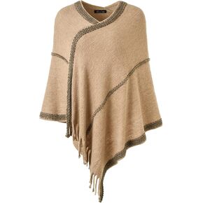 سترة بونشو مخططة للنساء من Ferand، شال ناعم ملفوف مع شراشيب in Kuwait