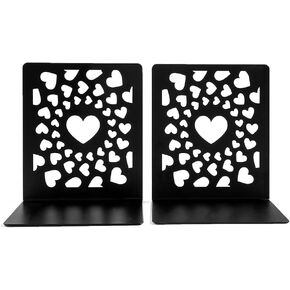 1 Pair Spinning Heart Book Ends Decorative - Black Metal Sweet Bookends for Shelf Desk Decor, Cute Book Organizer Stands Support Stopper Gifts