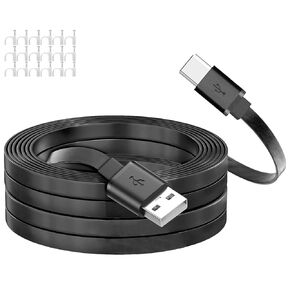 2 Pack USB C Cable for Security Camera Type C Charging Cord 33FT/10M Flat Long Power Supply Extension Wire Compatible with Yi Home CCTV Cam Outdoor Indoor Waterproof White