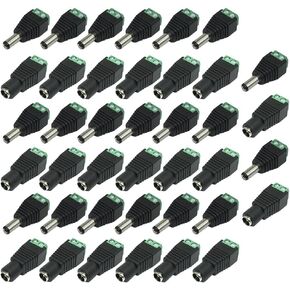 40 Pcs (20 x Male + 20 x Female) 5.5mm x 2.1mm DC Power Jack Plug Adapter Barrel Connector for CCTV Security Camera Led Strip