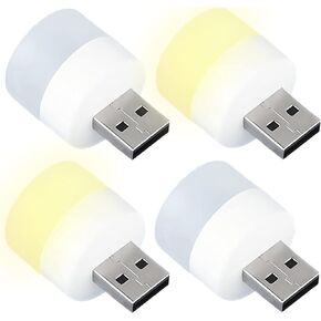 DASITON Plug in LED Night Light Mini USB LED Light Flexible USB LED Ambient Light Mini USB LED Light, LED Portable car Bulb, Indoor, Outdoor, Reading, Sleep (2 White Light + 2 Warm Light)