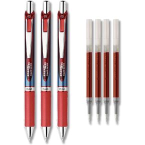 Pentel EnerGel Deluxe RTX Liquid Gel Ink Pen Set Kit, Pack of 3 with 4 Refills (Red - 0.5mm)