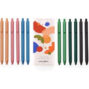 ANECDOTE. Gel Pens, Black Ink Gel Pens (12 pack), Retractable Pen Set, Cute Pens, Fine Point Gel Pens (0.5mm), Smooth Writing Pens with a Chic & Fun Design, Pens for Journaling, Made (Set of 12)