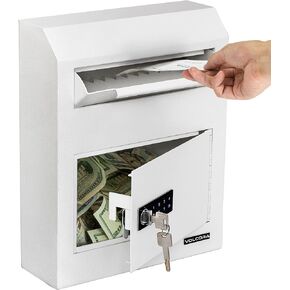 Volcora Key Drop Box with Lock, Drop Slot Depository Safe Box Digital Keypad, Money Drop Safe for Business, Cash Drop Box, Wall Mount Mailbox, Electronic Programmable Lock with Key Indoor Use, White