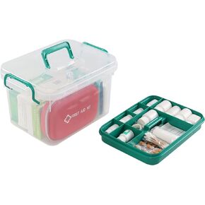 Clear First Aid Box Organizer with Compartments, Plastic Handle First Aid Kit, Ideal for Emergency, School, Car, Survival, Travel, Camping, Hunting
