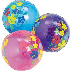 Hibiscus Beach Balls | 12 Pack | 5 Inch Mini Beachballs | Summer Luau Favors | for Ages 3 and UP