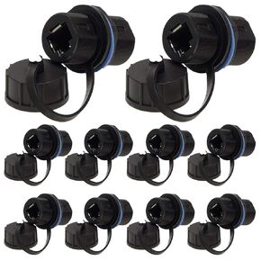 10PCS Panel Mounting Shielded RJ45 Waterproof Cat5/5e/6 8P8C Connector Ethernet LAN Cable Connector Double Head Adapter with Waterproof/Dust Cap