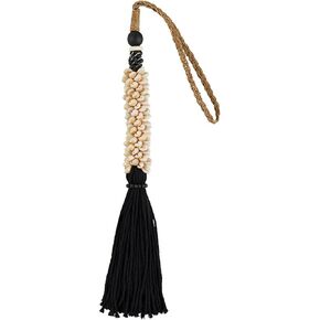 47th & Main Hanging Beach Décor Boho Style Twine Tassels with Shells, 29" Long, Black/Ivory