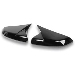 2PCS Door Side Mirror Covers Cow Horn Compatible with Honda Civic 2016-2021 10th Generation Sedan Coupe Hatchback Exterior Rear View Mirror Housing (Gloss Black)