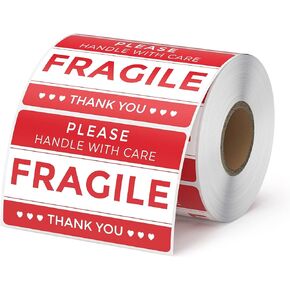 MUNBYN 3" x 2" Fragile Stickers for Shipping, Handle with Care Moving Box Labels, Self-Adhesive Red Fragile Packaging Stickers for Small Business, Moving Supplies (500 Labels/1 Roll)