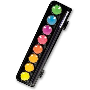 Micador Dark Arts Neon Glow Watercolour Paint Discs, 8-Color Set + Brush - Kids watercolor painting with highly vibrant neon colors - Glows under blacklight - Ages 3+