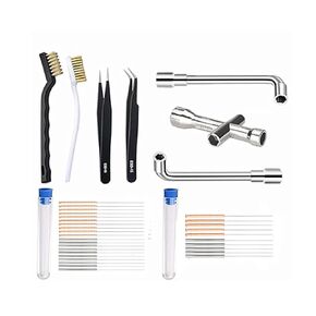 37 Pcs 3D Printer Nozzle Wrench Cleaning Kit,30 Nozzle Cleaning Pins/Needles 2 Wire Brushes 2 L-Shaped Wrenches,1 Cross Wrench, 2 Tweezers Tool for 3D Printer Accessories