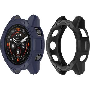 2Pack Soft TPU Case Cover (Black+Black) Compatible with Garmin EPIX PRO 51MM / Fenix 7X PRO/Fenix 7X Smartwatch Protective Case Shell Accessories