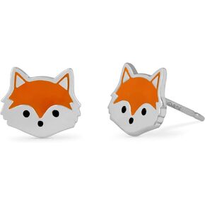 Boma Jewelry Sterling Silver Fox Stud Earrings with Hand Painted Orange Enamel