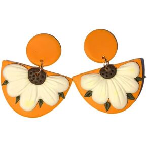 Handmade Polymer Clay Soft Cute Carved Daisy Flower Stud Earrings Bohemian Lightweight Geometric Floral Earrings for Women Girls Dainty Jewelry