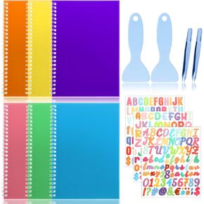 Sabary 11 Pcs Sticker Album Reusablse Sticker Collecting Books with Plastic Spatulas and Tweezers A5 Size 8.3 x 5.8 Notepads Decal Collection for Office Accessories, 6 Colors, Letter Style