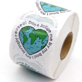 1.5 Inch Don't Judge Me My Box,Reused Box,Recycle Sticker, Sticker, Thank You Sticker, Reused Box, Recycling Label, Love Shaped Earth Sticker,Handmade Sticker,Packaging Sticker, 500 PCS