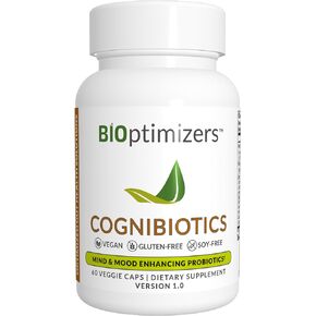 BiOptimizers Cognibiotics Probiotic Brain Supplement - Helps Support Mood, Better Focus, Memory, Mental Clarity - 60 Capsules