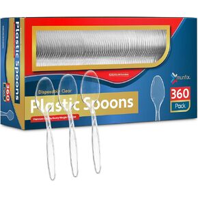 360 Count Clear Plastic Spoons Heavy Duty, Premium Disposable Spoons, Heat Resistant and BPA Free Plastic Silverware Utensils, Durable Plastic Cutlery Set for Parties, Picnics, Events