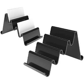 1InTheOffice Business Card Holder, Plastic Card Holder for Desk, 4 Compartments Multi Level Card Holder, Black